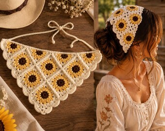 Bandana Flower Coaster Crochet Pattern | Daisy Floral Square PDF | Boho Cottagecore Home Decor | Easy Beginner Project Instant Download