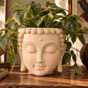 3D Printed Buddha Head Planter, Serene Face Plant Pot, Zen Home Decor