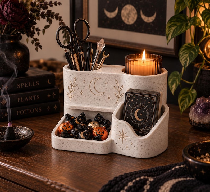 Witchy Altar Organizer – Tarot Card, Crystal, Incense and Candle Holder Tray image 4