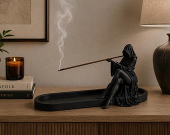 Witchy Incense Burner – Gothic Hooded Figure Incense Holder for Altars and Home Decor
