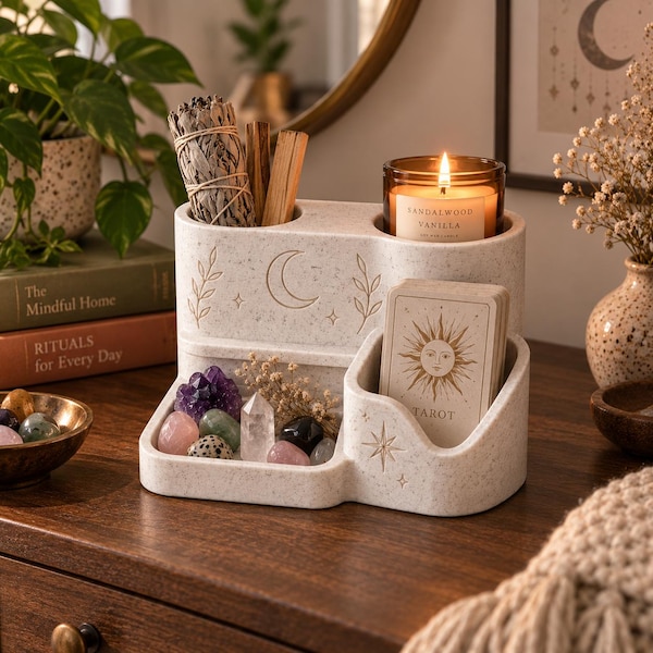 Witchy Altar Organizer – Tarot Card, Crystal, Incense and Candle Holder Tray