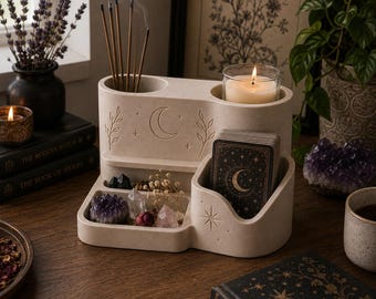 Witchy Altar Organizer – Tarot Card, Crystal, Incense and Candle Holder Tray