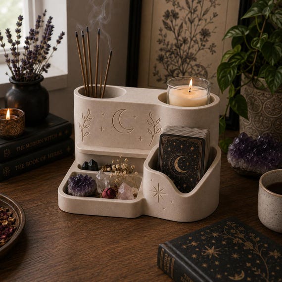 Witchy Altar Organizer – Tarot Card, Crystal, Incense and Candle Holder Tray
