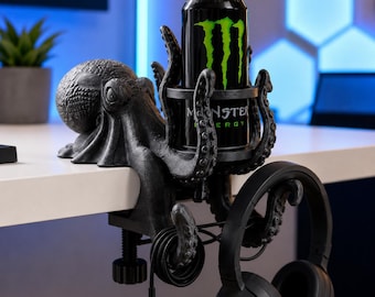 Octopus Headphone Stand & Cup Holder | 3D Printed Desk Organizer, Gamer Accessory