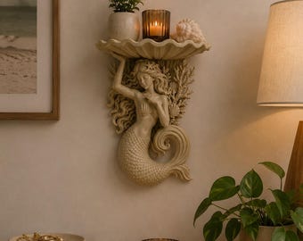 Mermaid Wall Shelf – Coastal Sculptural Shelf for Beach House or Ocean Themed