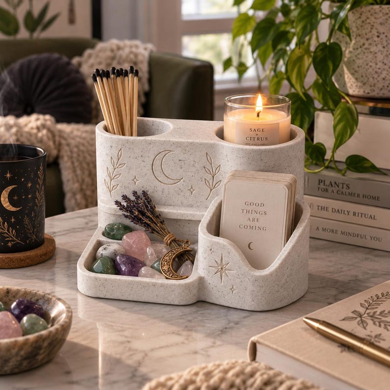 Witchy Altar Organizer – Tarot Card, Crystal, Incense and Candle Holder Tray image 7