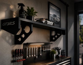 Porsche GT3RS spoilerhylla | 3D-printad vägghylla | Garagedekor för bilentusiaster | Bildisplayhylla | GT3 RS-inspirerad hylla
