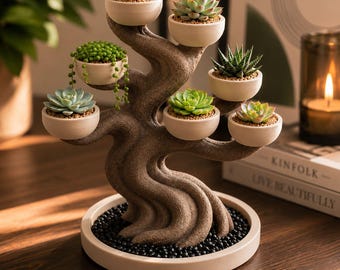 Maceta para suculentas Árbol de la Vida: Maceta múltiple para bonsáis impresa en 3D para decoración de escritorio.