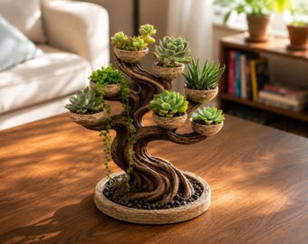 Tree of Life Succulent Planter: 3D Printed Bonsai Multi Pot Desk Decor