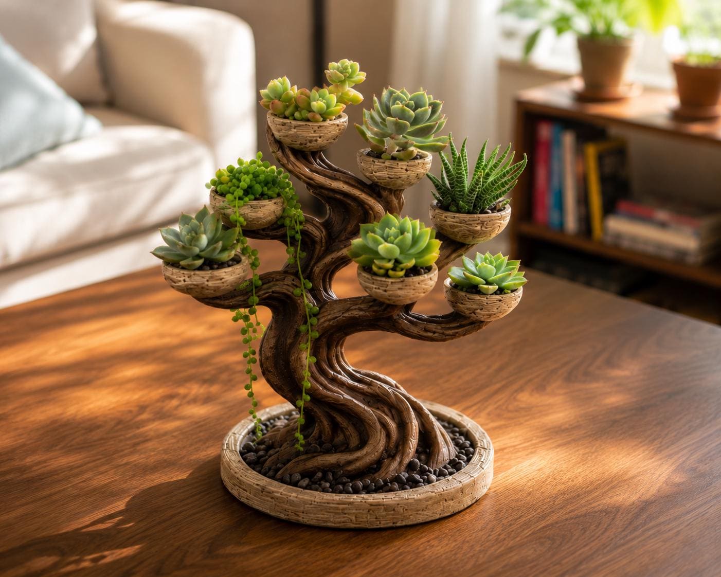Listing photo: Tree of Life Succulent Planter: 3D Printed Bonsai Multi Pot Desk Decor