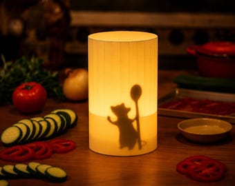 Chef Rat Shadow Lamp | 3D Printed Ambient Kitchen Light | Cozy Cooking Decor
