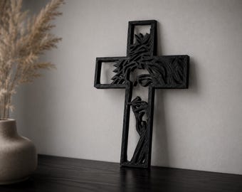 3D Printed Jesus Cross Wall Art | Modern Gothic Christian Decor