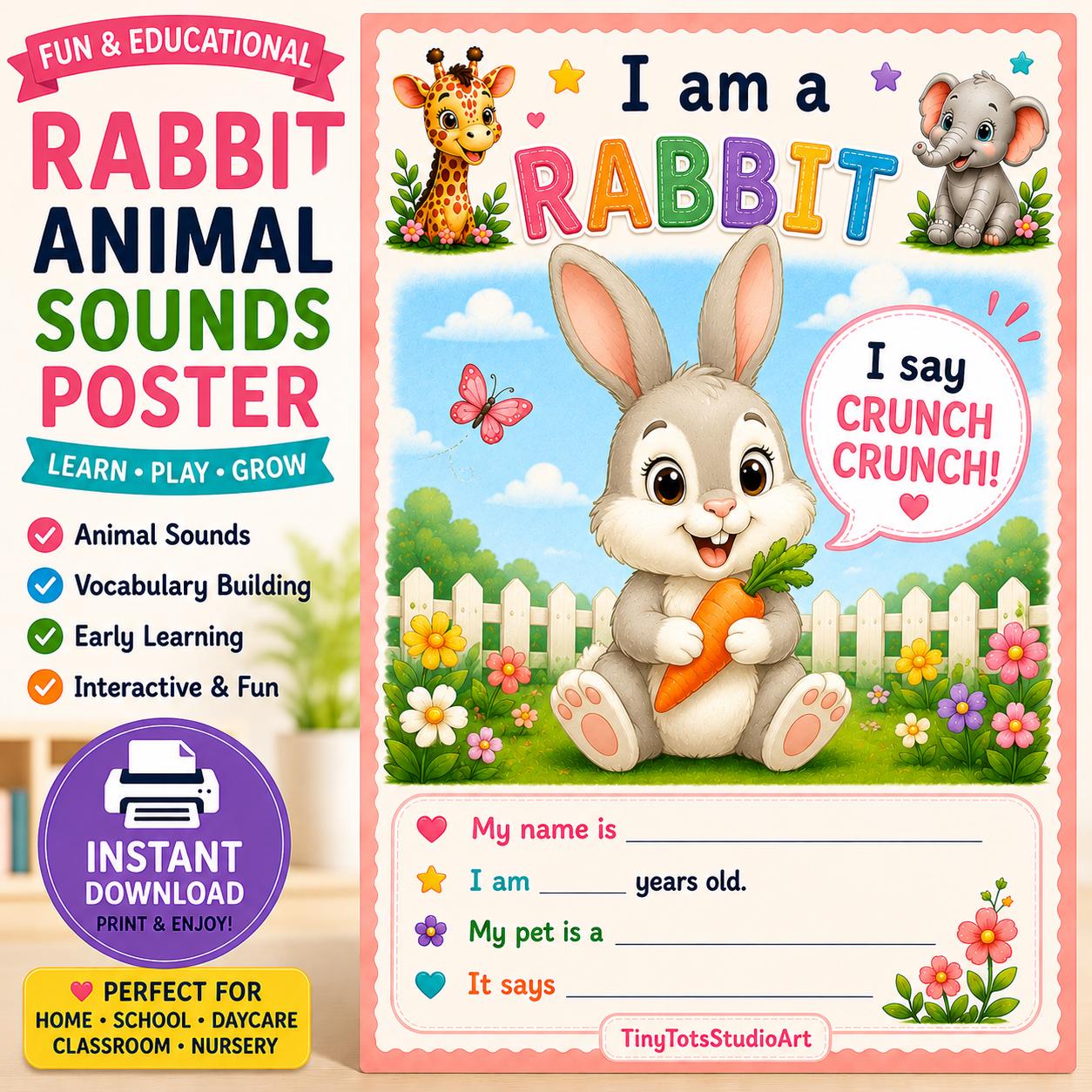 Rabbit Animal Sounds Poster for Toddlers Preschool Learning Printable ...