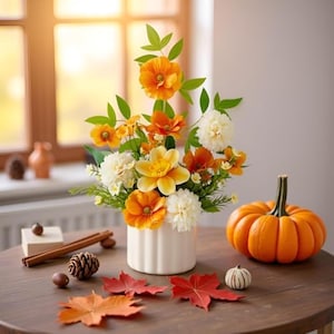 Artificial Fall Hydrangea Arrangement _ Silk Flowers in Vase