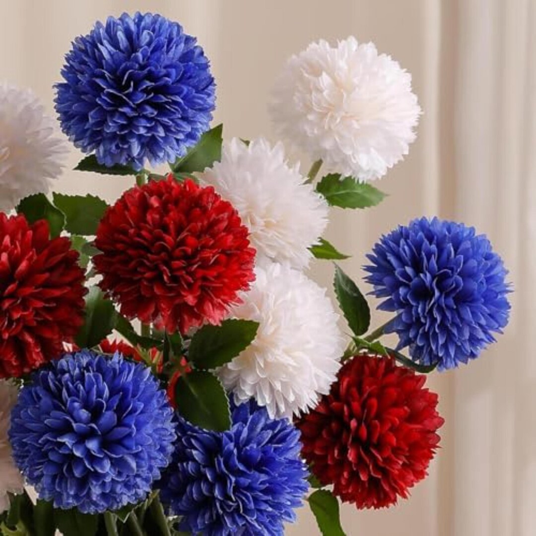 12 PCS 4th of July Artificial Chrysanthemum Flowers - Patriotic Silk ...