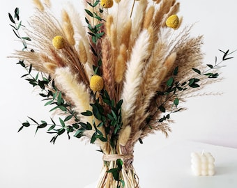 Boeket met gedroogde bloemen - olijfgroen pampagras rustiek boho decor