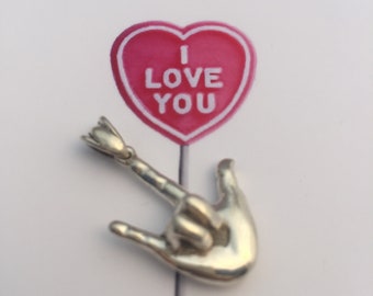 Silver " I Love You " Sign Language Pendant Large , Hand Made Solid Silver