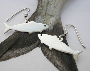 Silver Fish Earrings , Hand Made Solid Silver Jewelry Jewellery