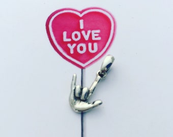 Silver " I Love You " Sign Language Pendant Small , Hand Made Solid Silver