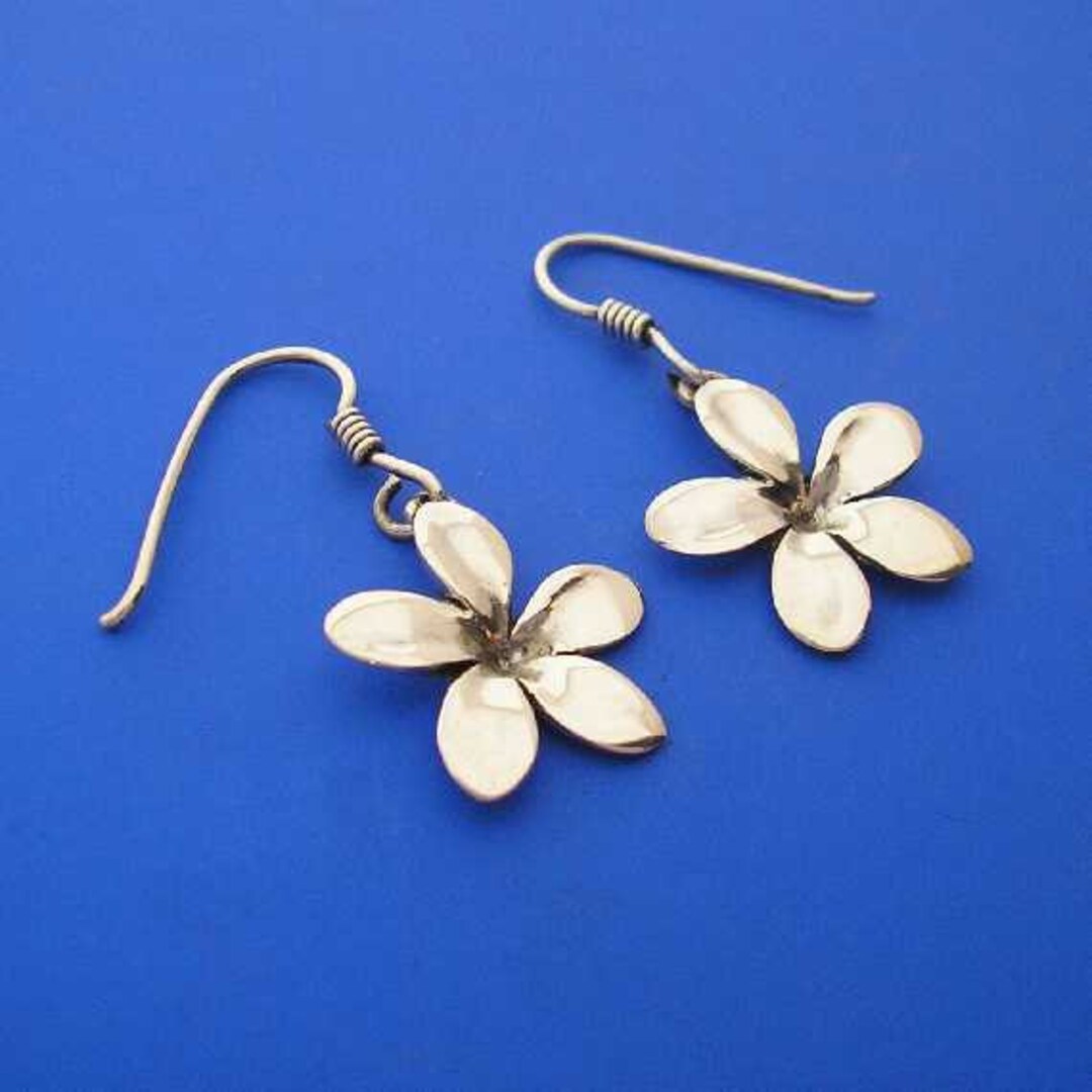 Silver Frangipani Plumeria Flower Hawaiian Earrings Hand Etsy