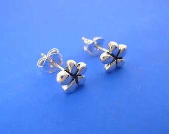 Silver Frangipani Plumeria Flower Hawaiian Small Stud Earrings , Hand Made Solid Silver