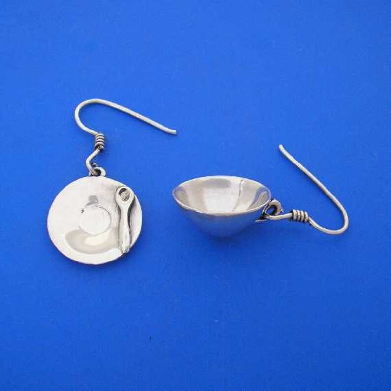 Silver Cup and Saucer Earrings , Hand Made Solid Silver image 1