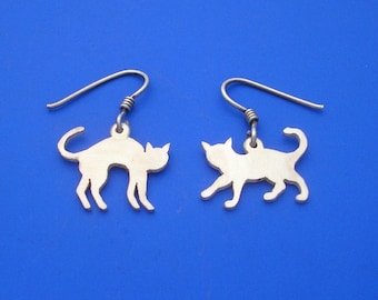 Silver Cat Earrings , Hand Made Solid Silver Jewelry Jewellery