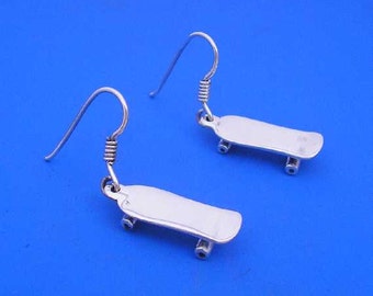 Silver Skateboard Earrings , Hand Made Solid Silver