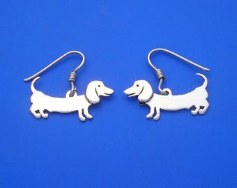 Silver Sausage Dog Dachshund Earrings , Hand Made Solid Silver Jewelry Jewellery