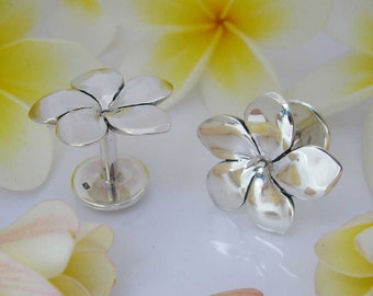 Silver Frangipani Plumeria Flower Hawaiian Cuff Links , Hand Made Solid Silver