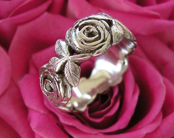 Silver Rose Ring , Hand Made Solid Silver Jewelry Jewellery