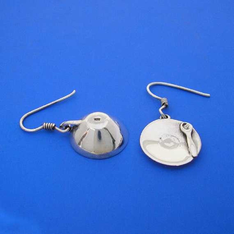 Silver Cup and Saucer Earrings , Hand Made Solid Silver image 2
