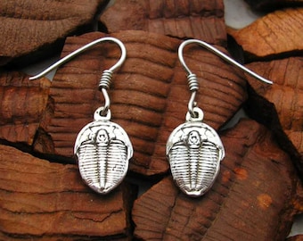 Silver Trilobite Earrings , Hand Made Solid Silver