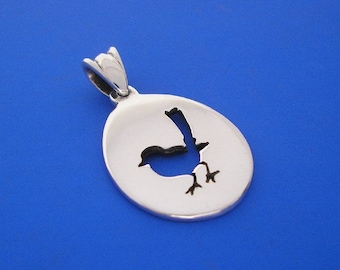 Silver Wren Bird Pendant , Hand Made Solid Silver Jewelry Jewellery
