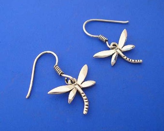 Silver Dragonfly Earrings , Hand Made Solid Silver