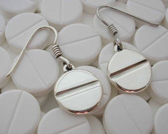 Silver Tablet , Pill Earrings , Hand Made Solid Silver Jewelry Jewellery