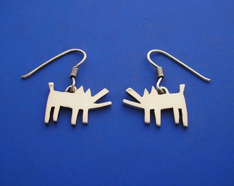 Silver Dog Earrings , Hand Made Solid Silver Jewelry Jewellery