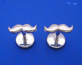 Silver Moustache Mustache Cuff Links , Hand Made Solid Silver Jewelry Jewellery