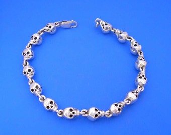 Silver Skull Bracelet , Hand Made Solid Silver