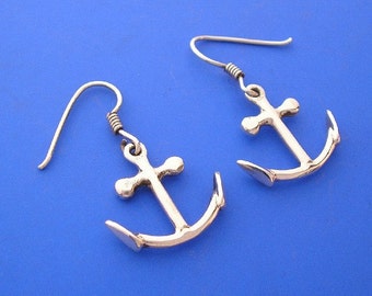 Silver Anchor Earrings , Hand Made Solid Silver