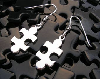 Silver Jigsaw Earrings , Hand Made Solid Silver