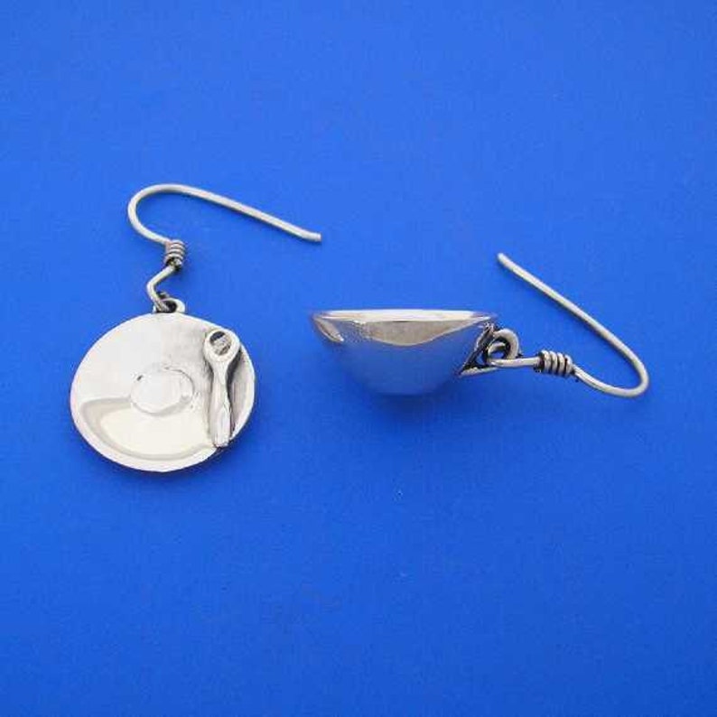 Silver Cup and Saucer Earrings , Hand Made Solid Silver image 4