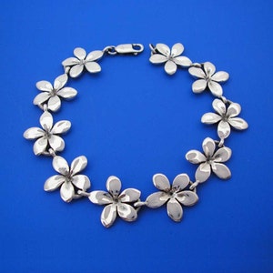 Silver Frangipani Plumeria Flower Hawaiian Bracelet , Hand Made Solid Silver