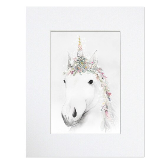 Unicorn Print Small Mounted 8 X 10 Etsy