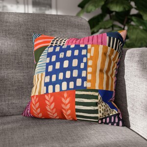 Kussensloop met kleurvlakken patchworkpatroon | Vierkante kussensloop van gesponnen polyester, dubbelzijdig afbeelding 5