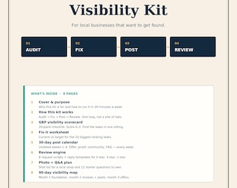 Kit de Visibilidade do Perfil do Google Meu Negócio | Checklist de SEO Local + Calendário de Publicações | PDF de Otimização do Perfil do Google Meu Negócio para Pequenas Empresas