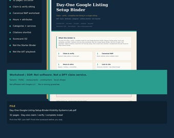 Configuração do perfil do Google Meu Negócio no primeiro dia | Guia de verificação de reivindicações, informações de contato (NAP) em PDF