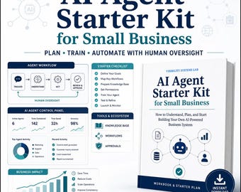 Kit Inicial de Agente de IA para Pequenas Empresas, Guia de Automação, Planejador de Fluxo de Trabalho, PDF Digital