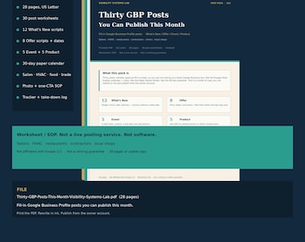 Trinta posts em libras esterlinas que você pode publicar este mês | Formulário em PDF para preencher no seu perfil do Google Meu Negócio | Salão de Beleza, Ar Condicionado e Restaurante