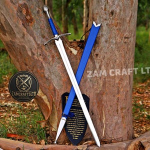 Spada lunga medievale forgiata a mano | Spada vichinga fantasy in acciaio con fodero | Spada decorativa e da esposizione | Regalo per decorare le pareti di casa